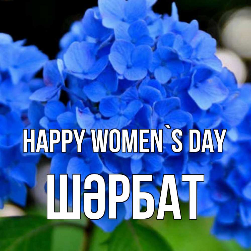 Greetings card с именем, ШӘРБАТ happy women`s day синие цветы Greetings with text for free download 